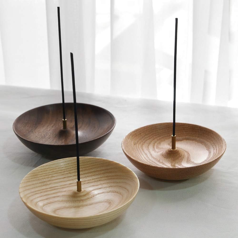 Natural Wood Incense Holder Bowl